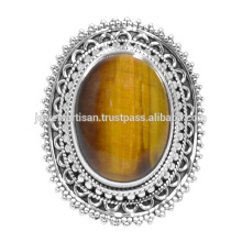 Traditional 925 SIlver Designer Ring With Tiger Eye Natural Gemstone Wedding Jewellery